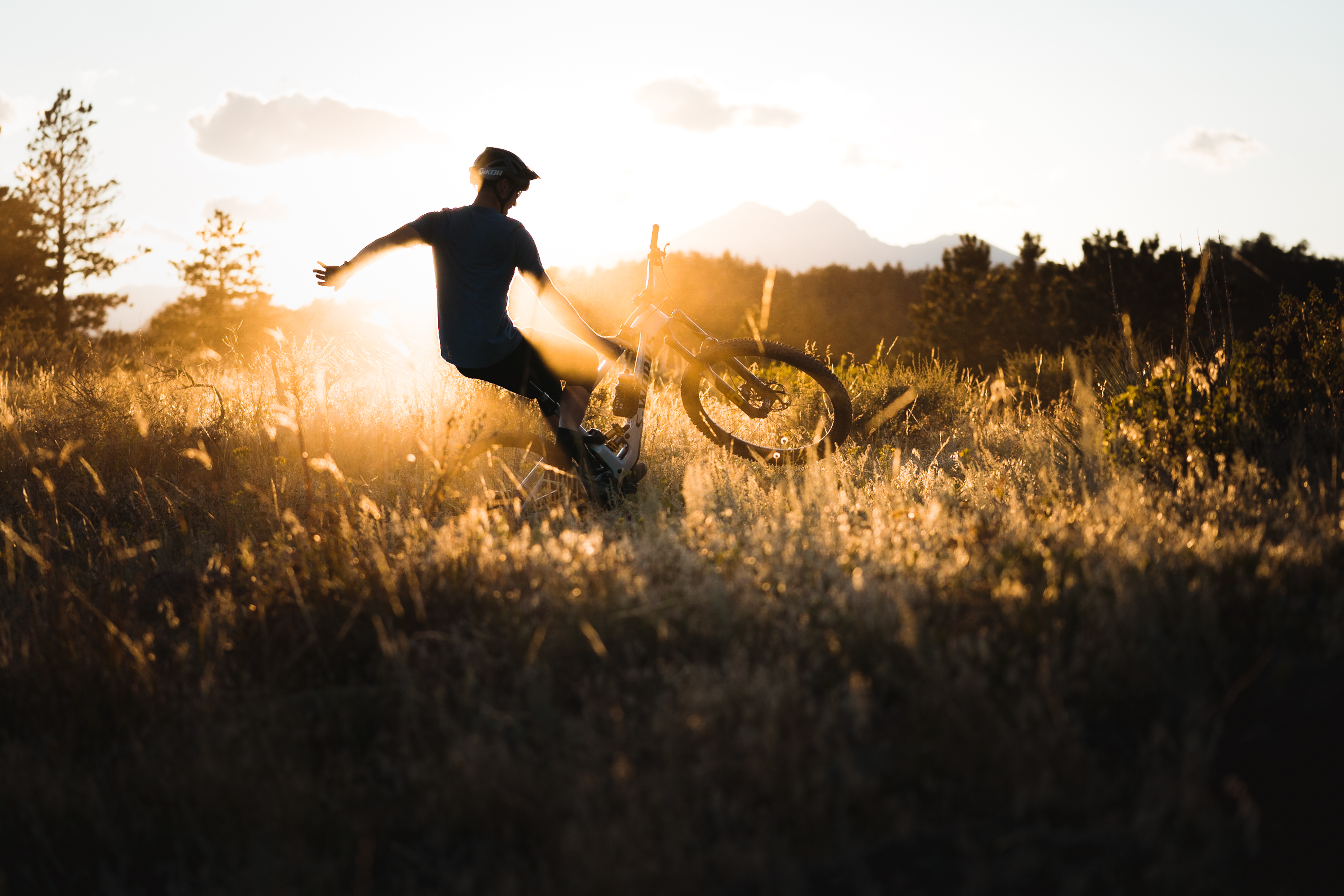 mountain biker at sunset